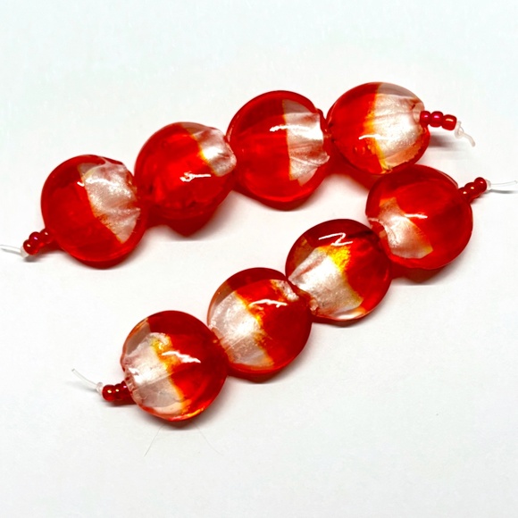 As Low As $2 Light Siam Red Silver Lined Handmade Lampwork Lentil Beads (4) - Picture 2 of 2